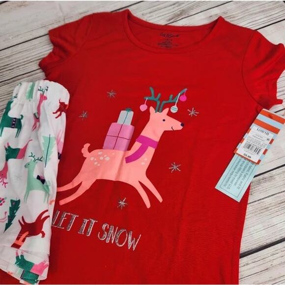 Cat & Jack Girl's Christmas Pajamas NWT 2pc Holiday Let It Snow Size L 10/12 - Picture 1 of 6